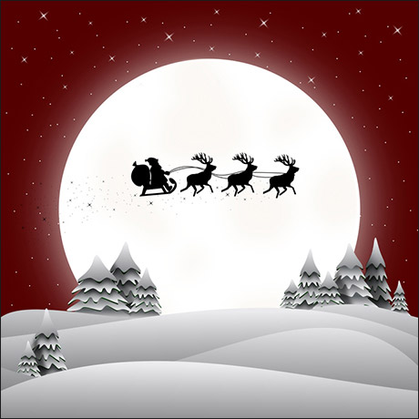 Weihnachtsmann mit Schlitten vor Mond